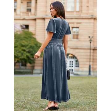 Simplee Fall Dresses for Women 2024 Bridesmaid Cocktail Party Dresses Short Sleeve Empire Waist (Dusty Blue S)