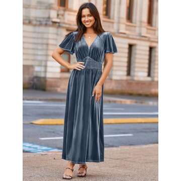 Simplee Fall Dresses for Women 2024 Bridesmaid Cocktail Party Dresses Short Sleeve Empire Waist (Dusty Blue S)