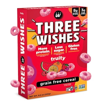 Three Wishes Fruity Cereal - Gluten-Free Plant-Based Breakfast with Low Sugar and High Protein