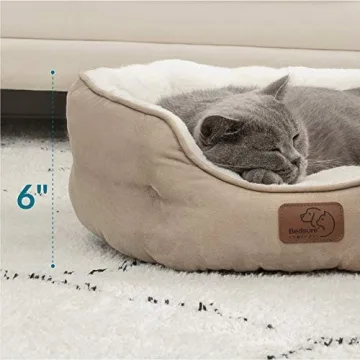 Bedsure Dog Beds for Small Dogs - Round Cat Beds for Indoor Cats, Washable Pet Bed for Puppy and Kitten with Slip-Resistant Bottom, 20 Inches, Camel