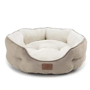 Bedsure Dog Beds for Small Dogs - Round Cat Beds for Indoor Cats, Washable Pet Bed for Puppy and Kitten with Slip-Resistant Bottom, 20 Inches, Camel