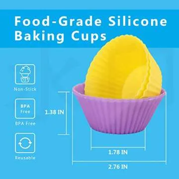 Silicone Cupcake Reusable Baking Cups - 12 Pack Non-stick Silicone Muffin Cups, Muffin Cupcake Liner...