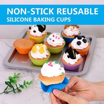 Silicone Cupcake Reusable Baking Cups - 12 Pack Non-stick Silicone Muffin Cups, Muffin Cupcake Liners Holders Set for Party Halloween Christmas, Easy Clean Pastry Muffin Molds