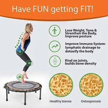 FIT Bounce PRO USA Bungee Rebounder | Assembled | Half Folding | Silent & Beautifully Designed Pro Indoor Mini Trampoline for Adults & Kids | DVD & Online Workouts,Storage Bag & Bounce Counter