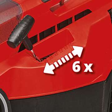 Einhell GE-CM 36-Volt Cordless 15-In Walk Behind Push Lawn Mower w/ 6-Position Height Adjustment, Adjustable Handle, 11.9 Gal Capactiy Collection Bag, Kit (w/2x 4.0-Ah Battery + Dualport Fast Charger)