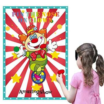 NATUOPPC Circus Party Game, Pin The Noses on The Clown, Large Poster with 24PCS Nose Stickers & 8PCS Glue Dots, Kid's Party Game
