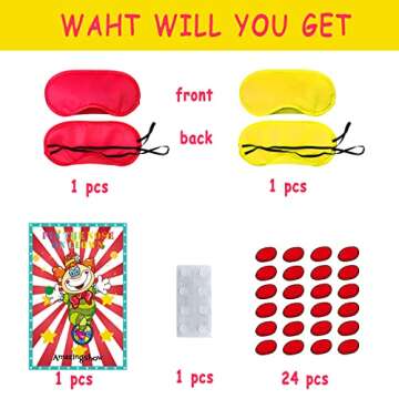 NATUOPPC Circus Party Game, Pin The Noses on The Clown, Large Poster with 24PCS Nose Stickers & 8PCS Glue Dots, Kid's Party Game