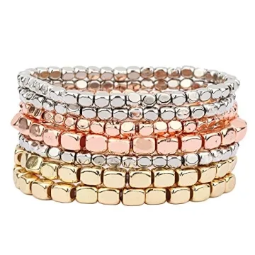 Rosemarie Collections Women's Tri Color Chunky Nugget Stacking Bracelets Set of 7