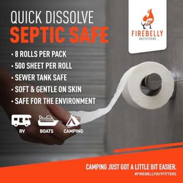 RV Toilet Paper, Septic Tank Safe-MADE IN THE USA- 8 Rolls,2-Ply 500 Sheets - Fast Dissolve Bath Tis...