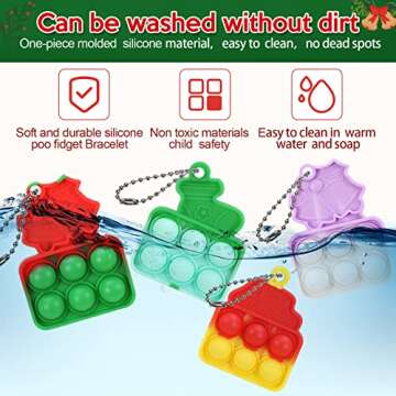72 Pcs Christmas Mini Pop Keychain Bulk, Fidget Toys Pack Party Bag Fillers Party Favors for Kids 3-5 4-8 8-12, Bubbles Desk Toy Stress Reliever Anti-Anxiety, Include Christmas Cards Keychains