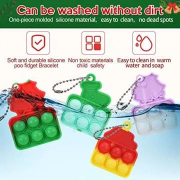 72 Pcs Christmas Mini Pop Keychain Bulk, Fidget Toys Pack Party Bag Fillers Party Favors for Kids 3-5 4-8 8-12, Bubbles Desk Toy Stress Reliever Anti-Anxiety, Include Christmas Cards Keychains
