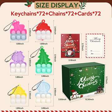 72 Pcs Christmas Mini Pop Keychain Bulk, Fidget Toys Pack Party Bag Fillers Party Favors for Kids 3-5 4-8 8-12, Bubbles Desk Toy Stress Reliever Anti-Anxiety, Include Christmas Cards Keychains