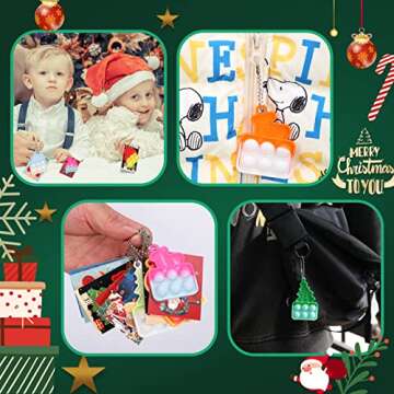 72 Pcs Christmas Mini Pop Keychain Bulk, Fidget Toys Pack Party Bag Fillers Party Favors for Kids 3-5 4-8 8-12, Bubbles Desk Toy Stress Reliever Anti-Anxiety, Include Christmas Cards Keychains