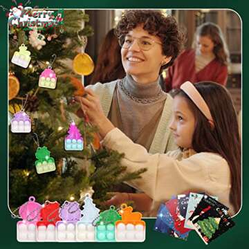 72 Pcs Christmas Mini Pop Keychain Bulk, Fidget Toys Pack Party Bag Fillers Party Favors for Kids 3-5 4-8 8-12, Bubbles Desk Toy Stress Reliever Anti-Anxiety, Include Christmas Cards Keychains