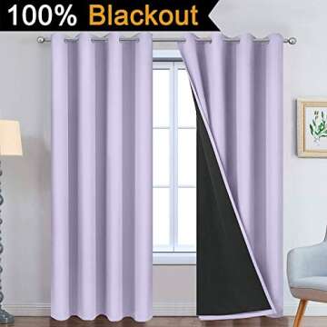 Yakamok 2 Thick Layers 100% Completely Blackout Window Curtains,Thermal Insulated Noise Reducing Drapes for Girl's Bedroom(52Wx84L, Lilac, 2 Panels)