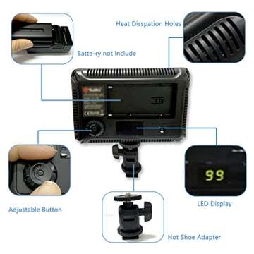 Digital SLR Camera Lighting - 176 Ultra Thin Dimmable Camera Photo/Studio Video LED Light Camcorder Lamp Panel with Color Filters for Nikon, Canon, Panasonic, Tripod, DSLR (NO Battery/NO AC Power)