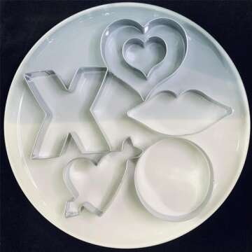 Auktosmn Valentines Cookie Cutter Set-6 Piece-Dishwasher Safe-Large Heart, Mini Heart, Lips, X, and O-Valentines Day Decor Gift