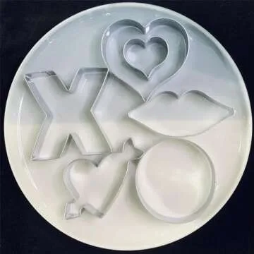 Auktosmn Valentines Cookie Cutter Set-6 Piece-Dishwasher Safe-Large Heart, Mini Heart, Lips, X, and O-Valentines Day Decor Gift
