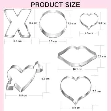 Auktosmn Valentines Cookie Cutter Set-6 Piece-Dishwasher Safe-Large Heart, Mini Heart, Lips, X, and O-Valentines Day Decor Gift