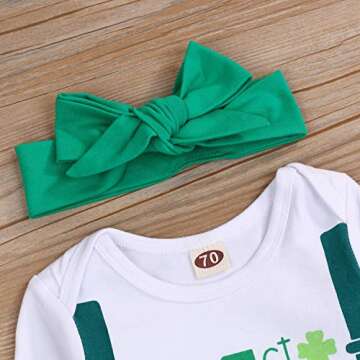 GRNSHTS Newborn Baby Boy My First St.Patrick's Day Outfits Green Romper Four-Leaf Clover Pants Hat Headband Clothes Set (White, 3-6 Months)
