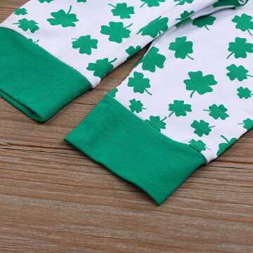 GRNSHTS Newborn Baby Boy My First St.Patrick's Day Outfits Green Romper Four-Leaf Clover Pants Hat Headband Clothes Set (White, 3-6 Months)