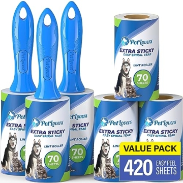 PetLovers Extra Sticky Lint Roller Mega Value Set 420 Sheets for Pet Hair Removal, Dog and Cat Lint ...