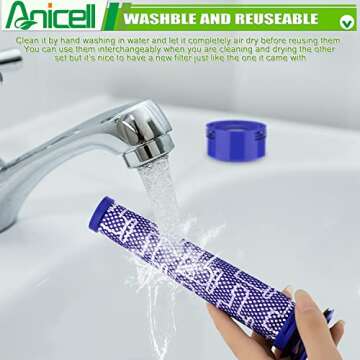 Anicell V8 Filter Replacement for Dyson V8 Animal V8 Absolute V8 Motorhead Origin SV10 V7 Animal V7 Cordless Stick Vacuum, 2 HEPA Post Filters+2 Pre Filters, Part # 965661-01 & 967478-01