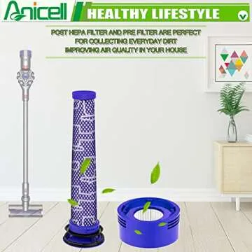 Anicell V8 Filter Replacement for Dyson V8 Animal V8 Absolute V8 Motorhead Origin SV10 V7 Animal V7 Cordless Stick Vacuum, 2 HEPA Post Filters+2 Pre Filters, Part # 965661-01 & 967478-01