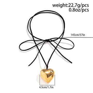 Wiwpar Women Heart Pendant Black Velvet Choker Necklace Boho Layered Long Chain Tassels Gothic Collar Choker Necklace for Halloween Cosplay (Gold)