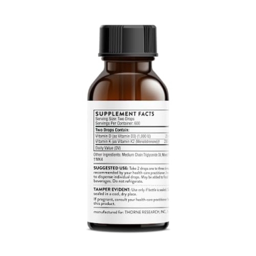 THORNE Vitamin D + K2 Liquid - 600 Servings for Bone Health