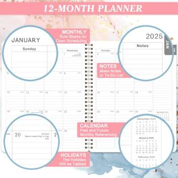 Planner 2025-2025 Planner Weekly and Monthly from Jan. 2025 to Dec.2025, 8" x 9.8", 2025 Planner with Flexible Cover, Large Daily Blocks