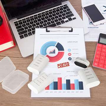 5-in-1 Office Stamp Set - Pre-Inked Rubber Stamp: Paid, Copy, Entered, Scanned, Approved Stamp, Red-Ink Stamp Impression Size 1.5’’ X 0.55’’, Cute & Unique Designed Business Message Stamp