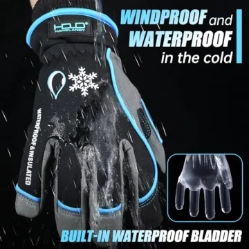 HANDLANDY Waterproof Insulated Work Gloves, 3M Thinsulate Thermal Winter Gloves for Men Women Touch ...