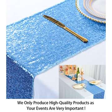 ShiDianYi Baby Blue Sequin Table Runner - 12''x72'' Decorative Dining Table Runner for Baby Shower