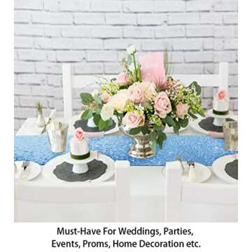 ShiDianYi Baby Blue Sequin Table Runner - 12''x72'' Decorative Dining Table Runner for Baby Shower