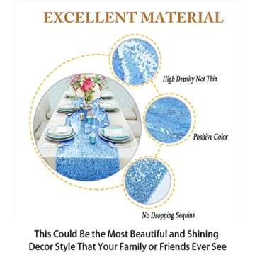 ShiDianYi Baby Blue Sequin Table Runner - 12''x72'' Decorative Dining Table Runner for Baby Shower