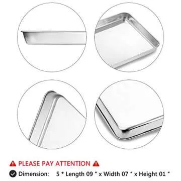 Baking Sheets 5 Pieces, Bastwe Stainless Steel Baking Pan Tray Cookie Sheet, Rectangle Size 9 X 7 X 1 inch, Healthy & Non Toxic, Rust Free & Mirror Finish, Easy Clean & Dishwasher Safe