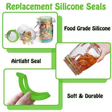 Stosts 12 Pack Silicone Replacement Gasket, Airtight Rubber Seals Rings for Mason Jar Lids, Leak-proof Canning Silicone Fitting Seals for Glass Clip Top Jars, Green