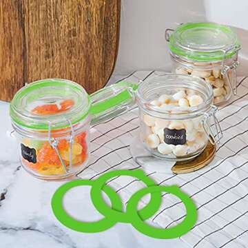 Stosts 12 Pack Silicone Replacement Gasket, Airtight Rubber Seals Rings for Mason Jar Lids, Leak-proof Canning Silicone Fitting Seals for Glass Clip Top Jars, Green