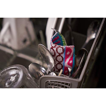 Skoy Scrub, 2-pack Reusable, Non-Scratching Dish Scrubber for Kitchen and Household Cleaning, Planet-Friendly, Dishwasher Safe Soft Scrub, Assorted Colors and Designs