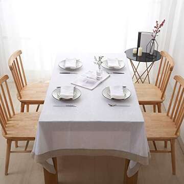 Simple&Opulence 100% Linen Tablecloth - (Pack of 1) - Premium Rectangle (Coloured Border) Reusable Washable Durable Daily Use for Dinner/Party/Picnic/Wedding - White+Linen, 60 x 120 inch