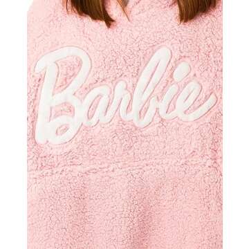 Barbie Womens Wearable Hooded Blanket | Ladies Embroidered Classic Logo Fleece Hoodie in Pink | Cozy Doll Fashion Pullover