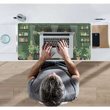 Cute Rainy Night Desk Mat Green Plants Desk Pad, Anime Black Cat Kawaii Large Gaming Mouse Pad, Moonlight Fireflies Deskmat Aesthetic Mousepad XXL, Laptop Keyboard Pad for Women Desk 31.5"x15.75"