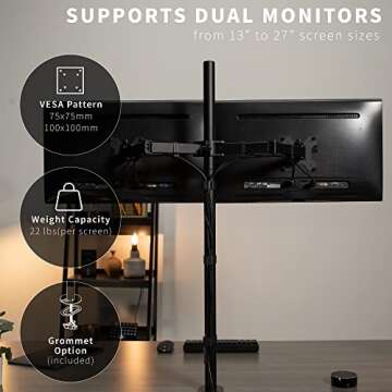 VIVO Dual Monitor Stand Up Desk Mount Extra Tall 39 inch Pole, Fully Adjustable Stand for up to 27 inch Screens, Black, STAND-V012