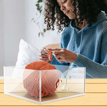 Transparent Acrylic Yarn Bowl Holder, Knitting Kit Wool Storage Cube with Holes Crochet Accessories Organizer Dispenser Preventing Slipping and Tangles