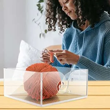 Transparent Acrylic Yarn Bowl Holder, Knitting Kit Wool Storage Cube with Holes Crochet Accessories Organizer Dispenser Preventing Slipping and Tangles