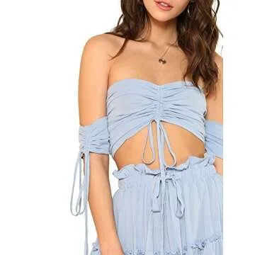 Floerns Women's Two Piece Outfit Off Shoulder Crop Top Set