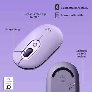 Logitech POP Mouse, Wireless Mouse with Customizable Emojis, SilentTouch Technology, Precision/Speed Scroll, Compact Design, Bluetooth, Multi-Device, OS Compatible - Cosmos