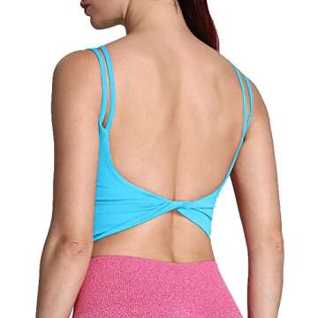 Aoxjox Women's Workout Sports Bras Fitness Padded Backless Yoga Crop Tank Top Twist Back Cami (Aquarius Blue, Medium)