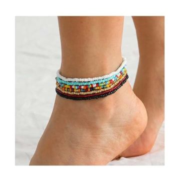 VFlowee Colorful Boho Anklets for Women - 7pcs Set